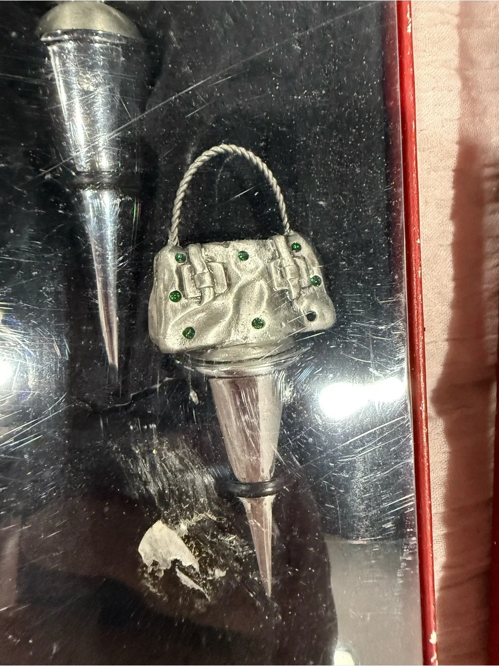 Vintage JC Penny Decorative Silver purse Wine Stoppers - Set of 3